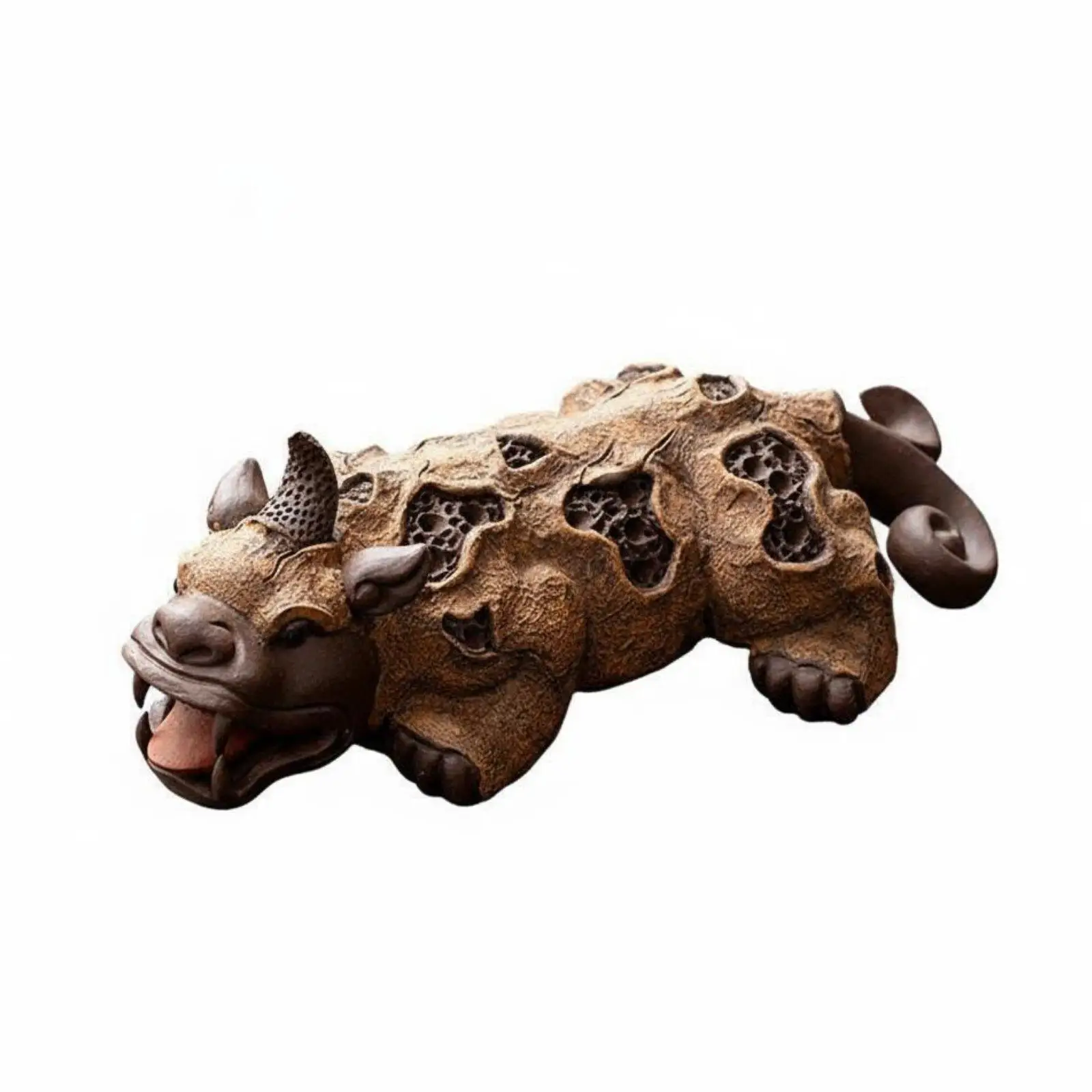 Pixiu Figurine Zisha Clay Tea Pet Ornament Carved Decorative Sculpture for Tea Table Shelf Interior Feng Shui Home Accent