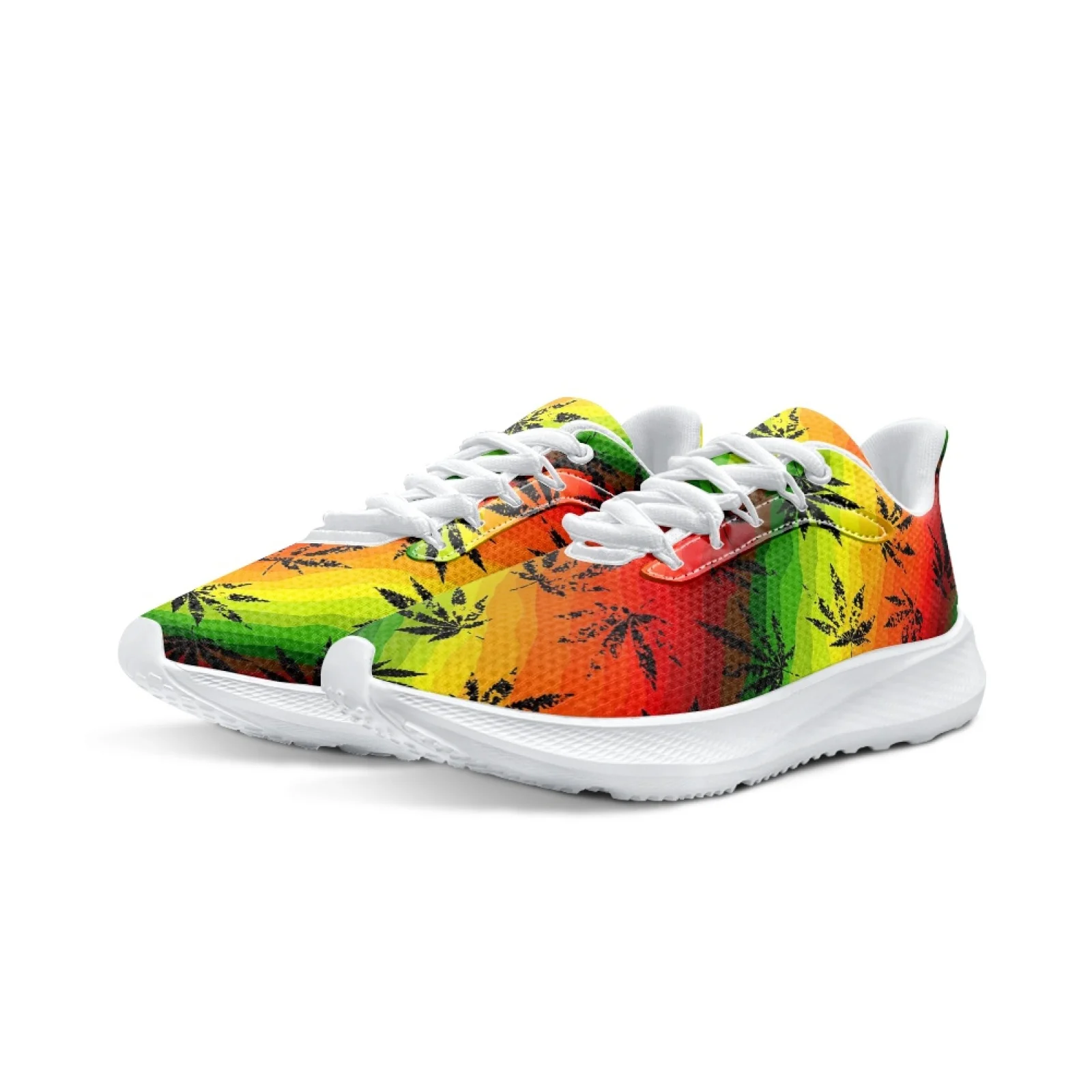 INSTANTARTS Colorful Weed Leaf Print Running Shoes 420 Comfortable Breathable Girls\' Gym Sneakers White Soft Sole Tennis Shoes