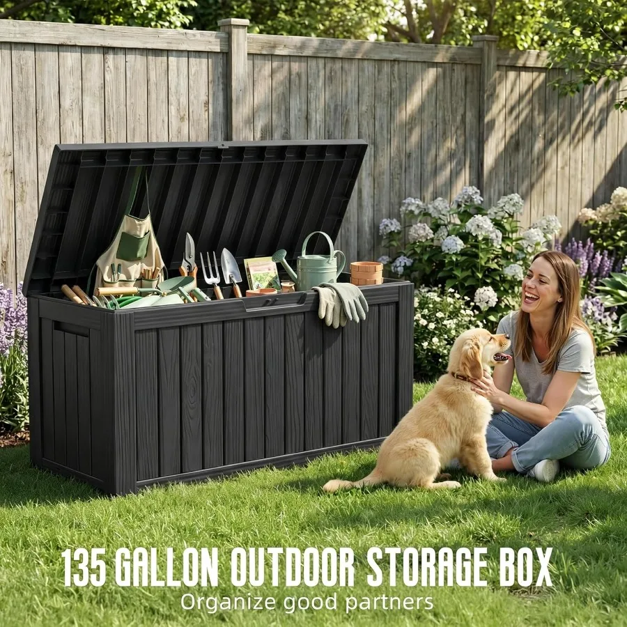 1 Deck Boxes Outdoor Waterproof Storage Box with Wheels