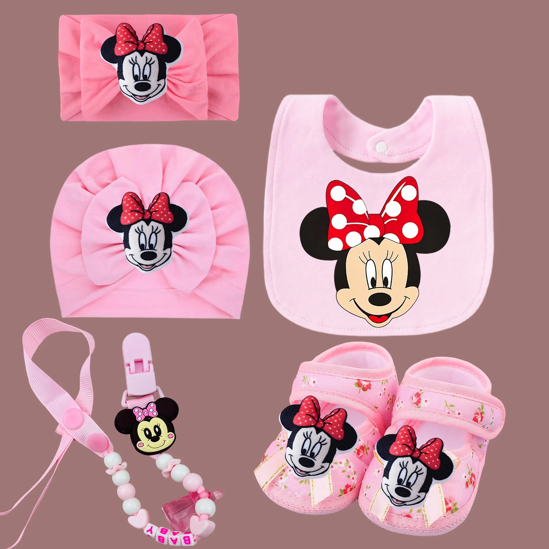 

Newborn baby shoes pink bow baby girl headband saliva towel hat hat lace shoes headband set cute baby soft shoes for children