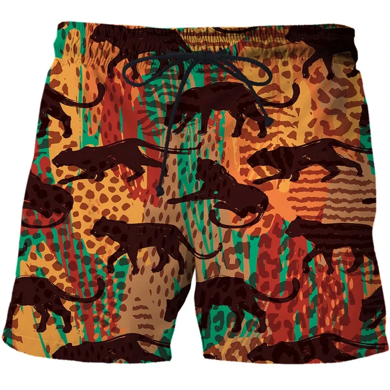 Fashion Leopard Print Graphic Hawaiian Shorts Men's Outdoor Leisure Sportswear Quick-drying Beach Short Pants Male Gym Trunks