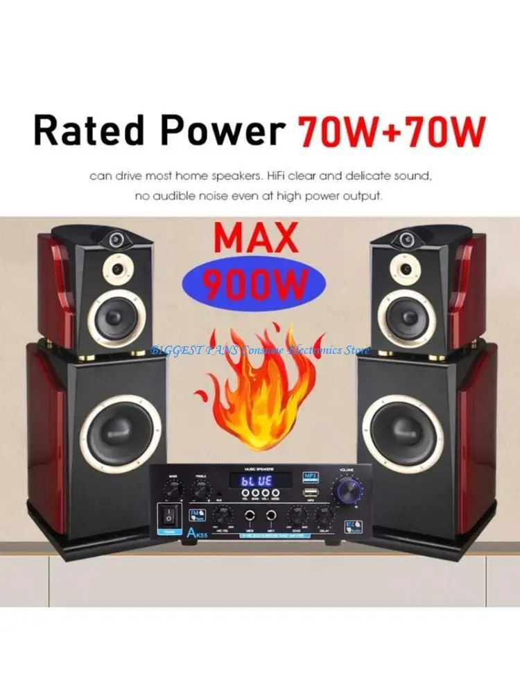 

Home Theater Voice Amplifiers Receiver 70Wx2, Bluetooth-compatible 5.0, Digital Sound Enhancement