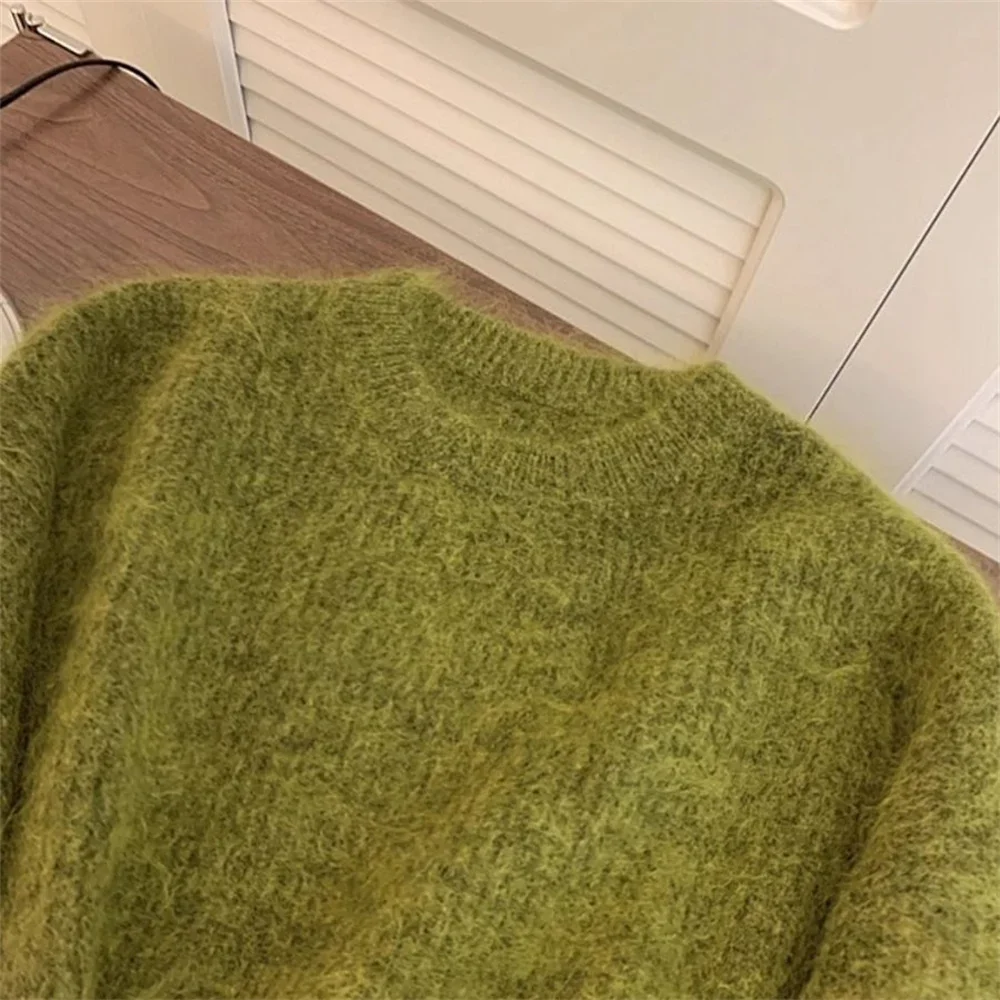 سترة نسائية محبوكة بسيطة غير رسمية باللون الأخضر الناعم تناسب جميع الأعمار سترة نسائية بياقة دائرية وأكمام طويلة بلوفر فضفاض سترات حلوة