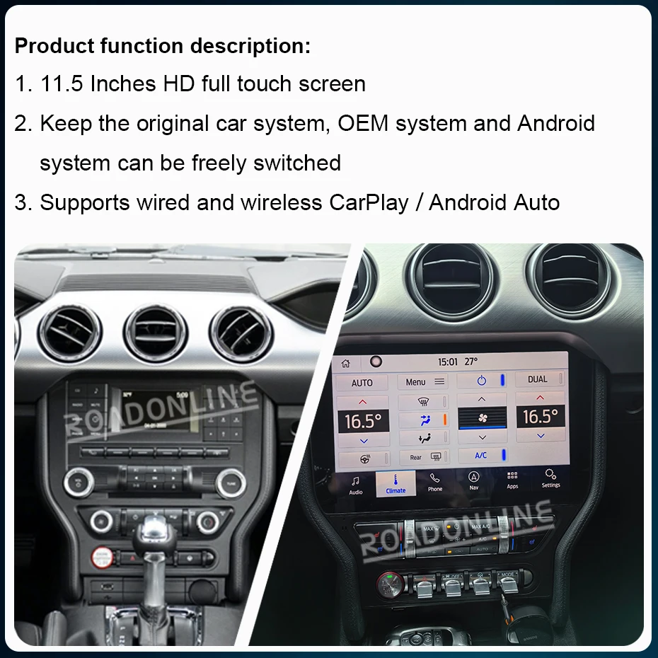 11.5 Inch Android 12 For Ford Mustang VI S550 Shelby 2014-2023 8+256GB GPS Car Stereo Radio Receiver Multimedia Player CarPlay