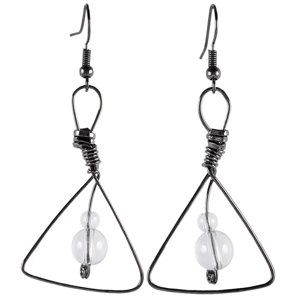

TUMBEELLUWA Healing Rock Crystal Beads Dangle Earrings for Women Handmade Wire Wrapped Triangle Geometric Drop Earrings Jewelry
