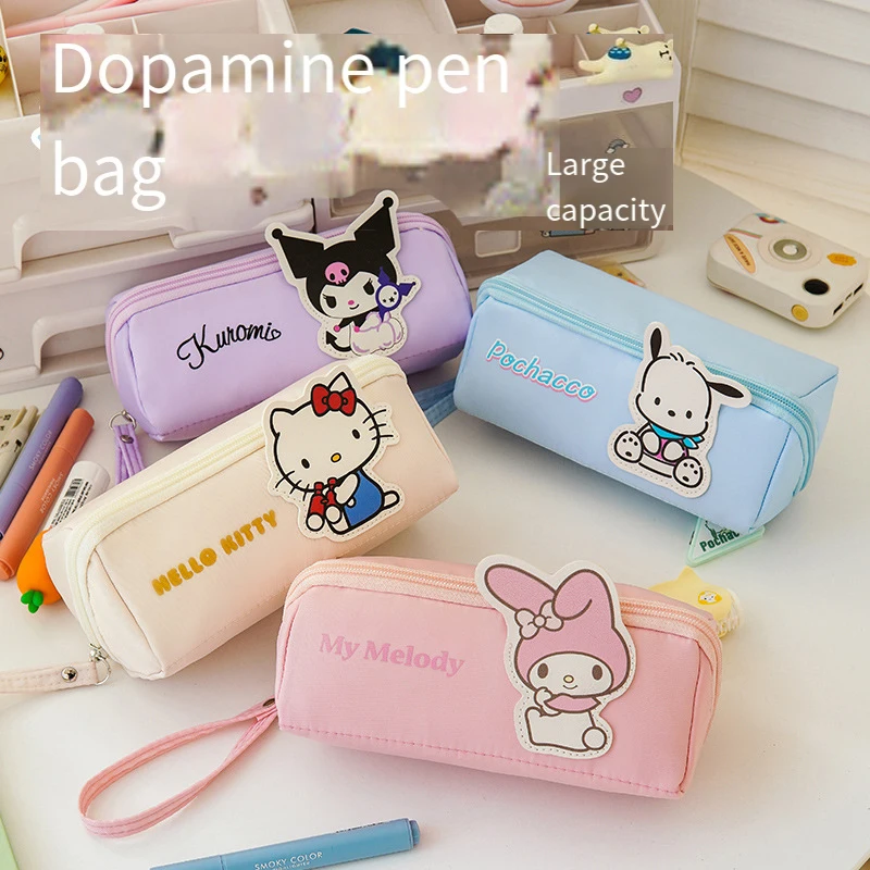 Kuromi Hello Kittys Cosmetic Bag Sanrios Stationery Box Student Pencil Storage Bag Large Capacity Kawaii Cartoon Pencil Case