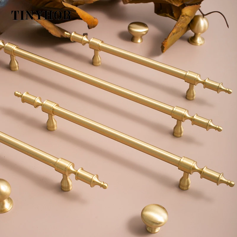 European Style/ Solid Brass Handles For Cabinets and Drawers Kitchen Cabinet Door Knob Furniture Gold Drawer Pull Hardware