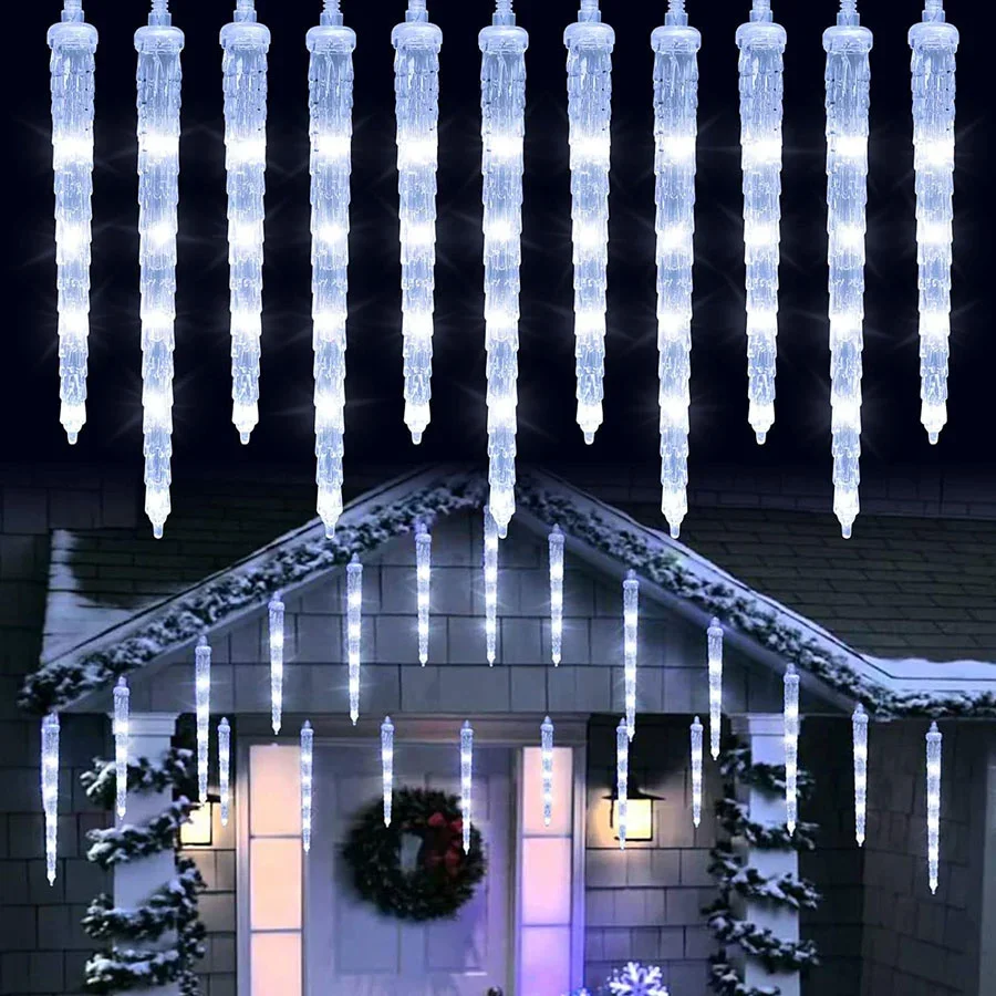 

Christmas Icicle Lights 20 Tubes 90 LED 8 Modes Connectable Icicle Light Meteor Shower Rain Light for Holiday Patio Decor