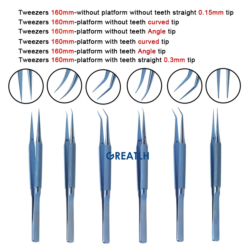 Ophthalmic Micro Surgery Forceps Eye Forceps with Platform Titanium Alloy Autoclavable Ophthalmic Instrument