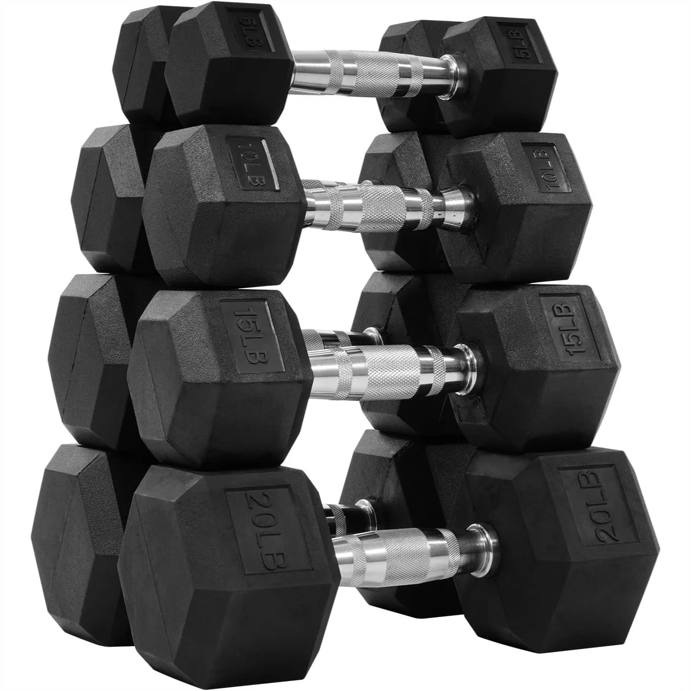 

Rubber Encased Hex Dumbbell Set, Contoured Handle for Muscle Toning & Strength Building, 100LB Pair