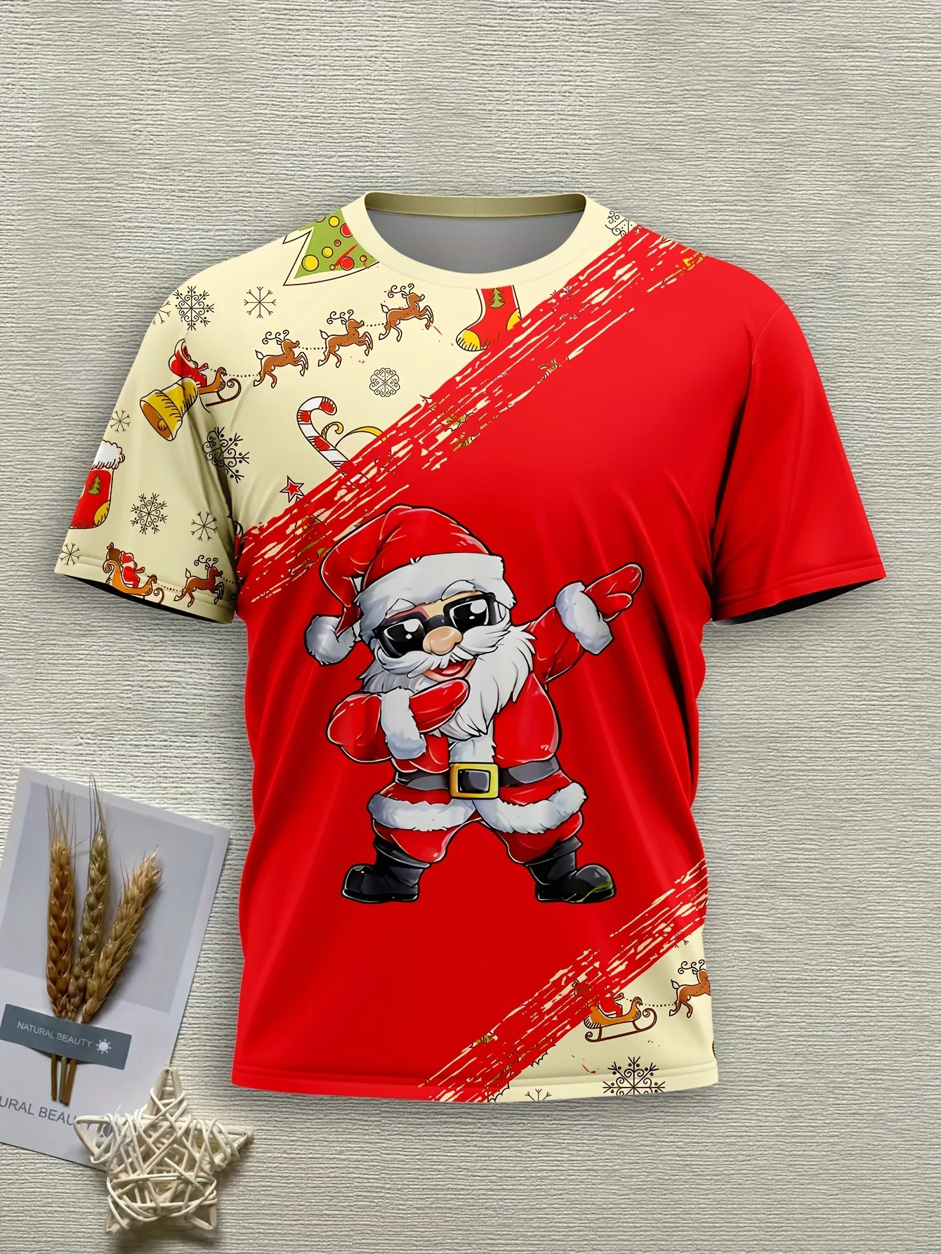 2024 Men's T-shirt 3D Prints Christmas Reindeer Graphic Sportwear Crew Neck Short Sleeve Tee Tops Street Pullover Men's Clothing