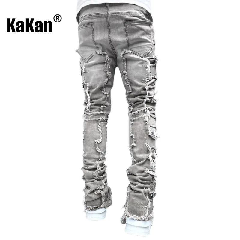 Kakan - New Men's Elastic Patch Jeans, Y2k Clothes Street Fashion Straight Leg Pants Long Jeans Jeans Man Brand