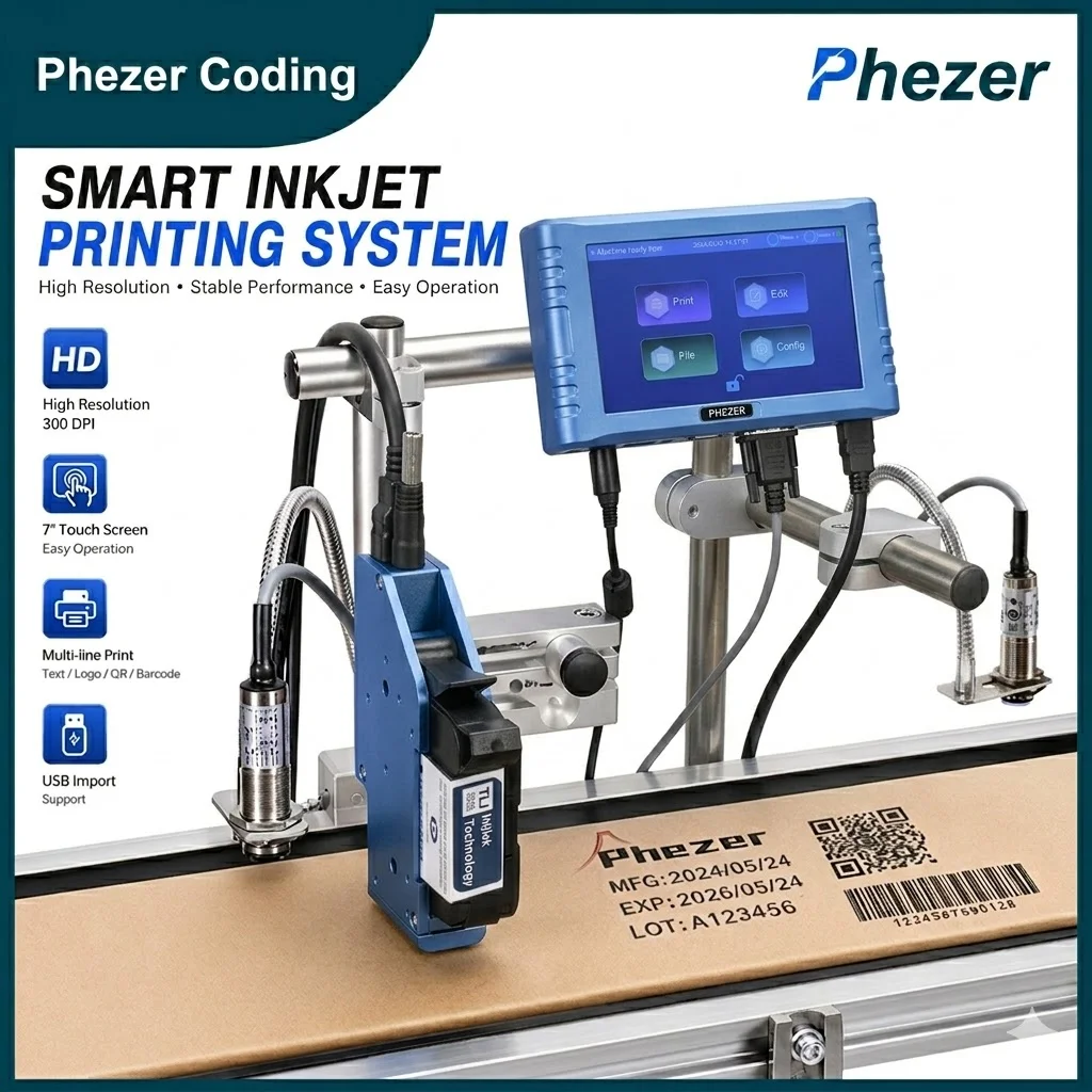 For hp Phezer Online Inkjet Printer P260E plus Coding and Marking  Label Printer QR Code Barcode Number Expiration Date