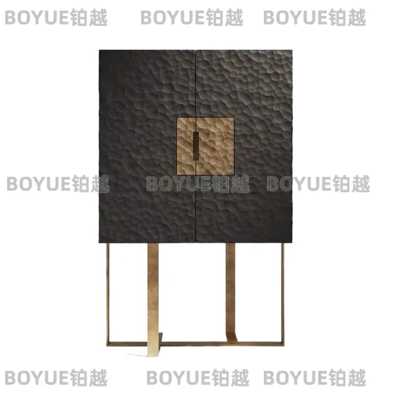Luxury Solid Wood Relief Wine Cabinet Large Living Room Wall Storage Sideboard Creative Home Decor Furniture for Villa