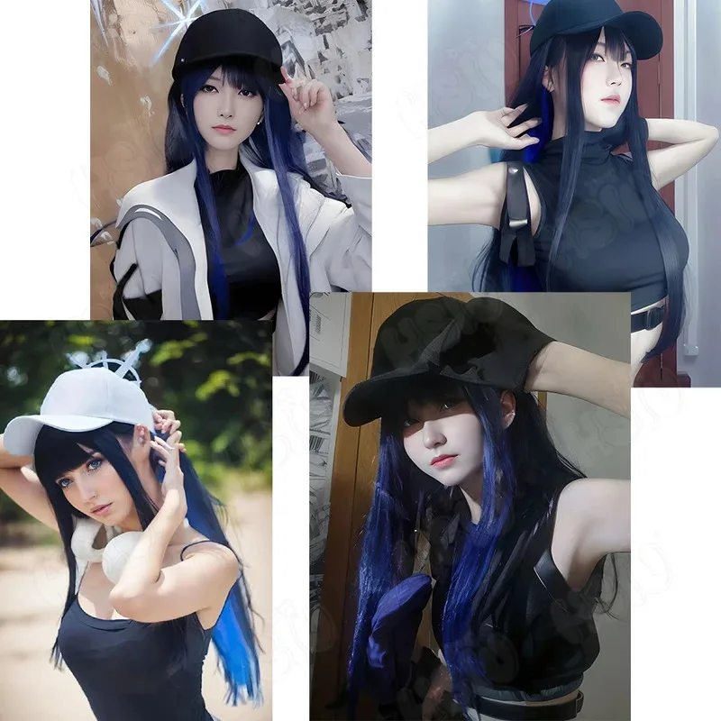 Jomae Saori Cosplay Wig HSIU 80cm Black Blue Mixed Blue Long Hair Synthetic Wig Game Blue Archive Jomae Saori Cosplay Wig