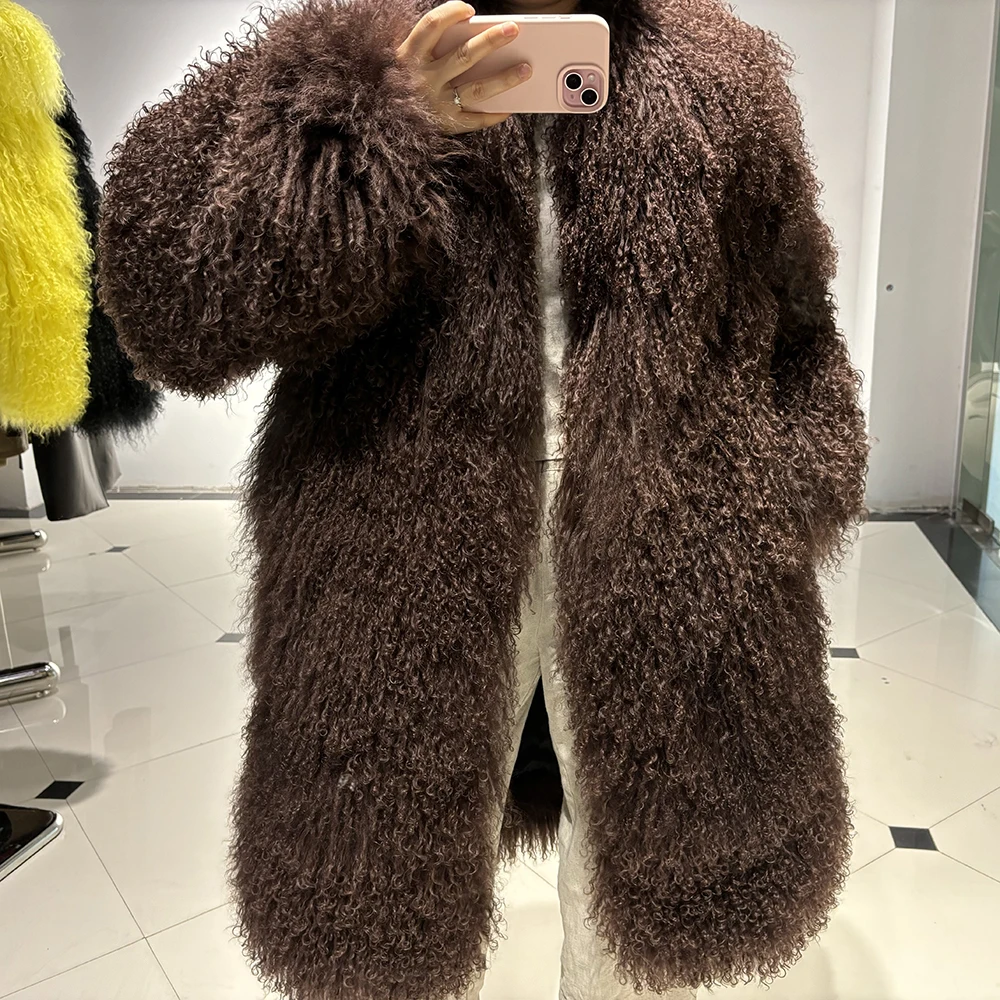 YOLOAgain Real Mongolia Sheep Fur Coat Women Winter Fur Coat