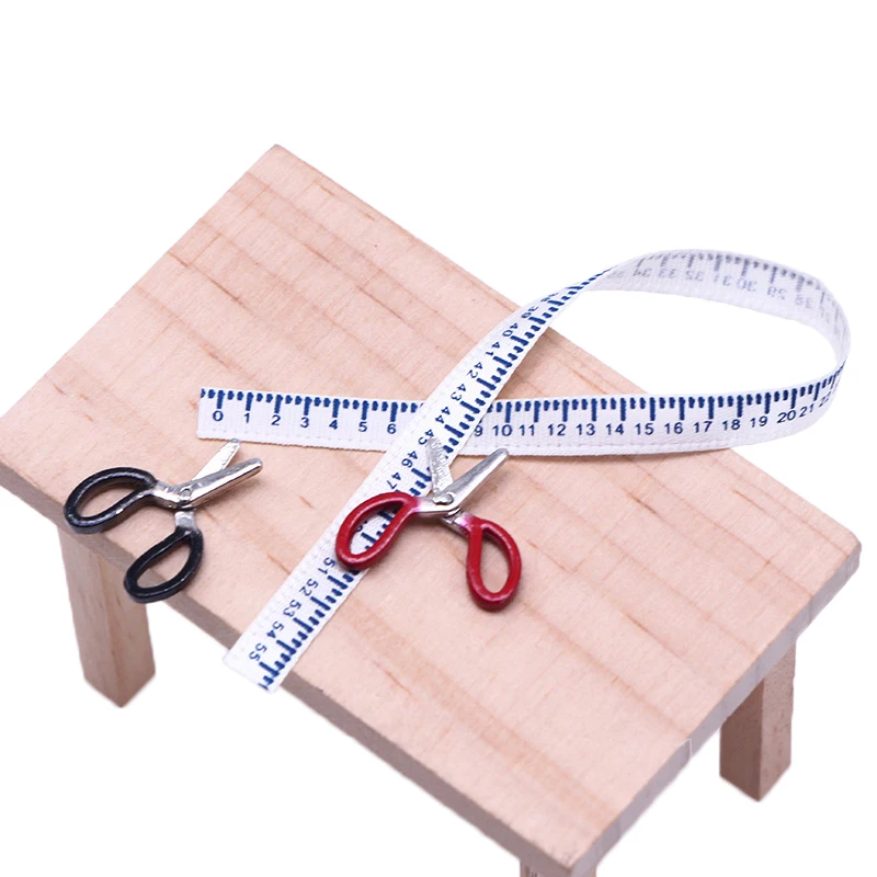 2Pcs/Set Dollhouse Miniature Furniture Simulation Scissors Sewing Gauge Ruler Model DIY Accessory Fairy Home Decoration Kid Gift