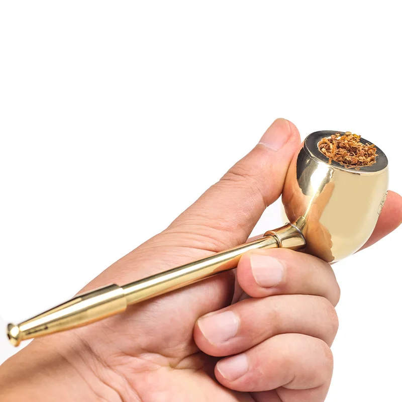 Kuye Brass Thickened Smoke Pipe Straight Through Type Without Filter Device, Non Removable And Portable Popeye Shape