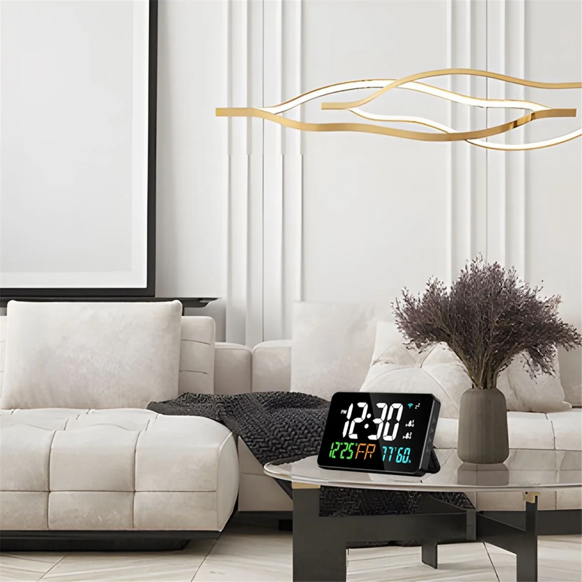 Digital Clock Alarm Clock WiFi Clock, Extra Large Letters, Temperature and Humidity, Calendar, Week, 4-Level Brightness
