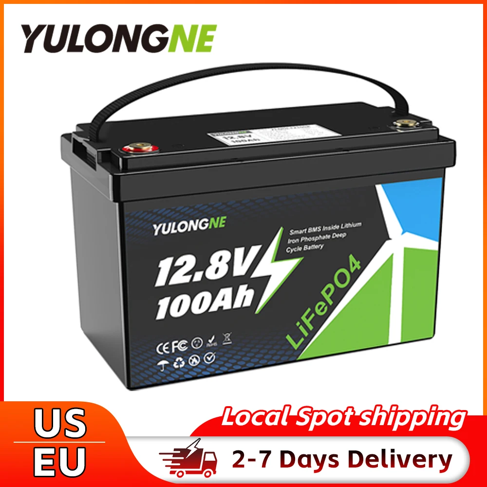 YULONGNE 15000+ Cykli Akumulator LiFePO4 12V 100Ah, Bateria Litowa 12.8V z BMS Klasy A do Łodzi, Kamperów i Przyczep Kempingowych