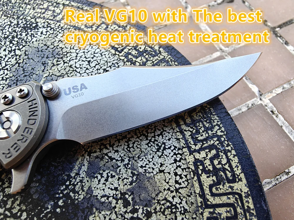 Cryo Vg10 3 "Lame Hinderer XM18 Manico in titanio Cuscinetto in ceramica JUFULE Coltello pieghevole Tasca tattica Caccia da campo Strumento EDC esterno