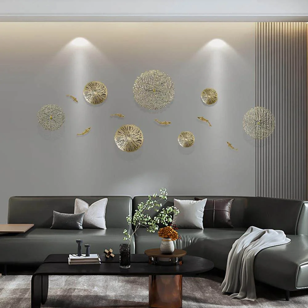 Modern 3D Metal Wall Art Creative Goldfish & Lotus Leaf Metal Wall Hanging Home Office Decoration Living Room Background