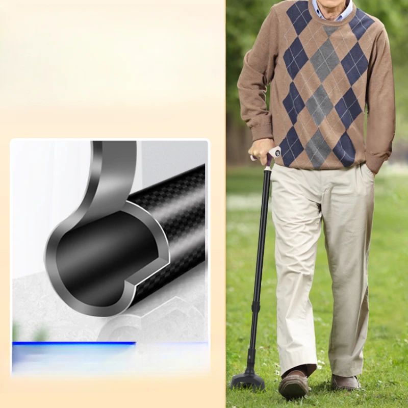 The crutches carbon fiber elderly three-legged non-slip walker is lightweight, telescopic and adjustable