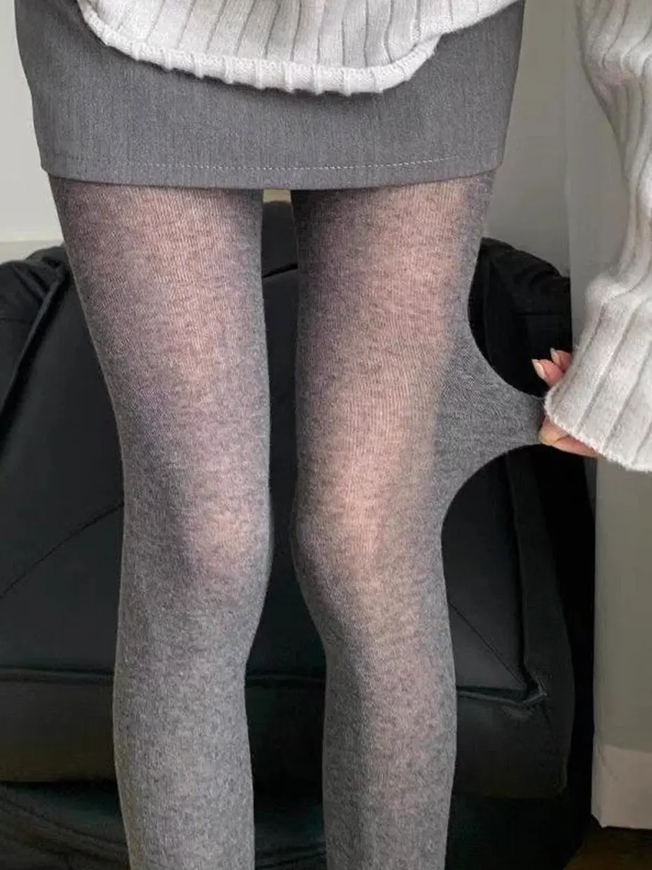 

Леггинсы с высокой талией, прозрачные, серые, с кардиганом-свитером, подходят для ранней осени, повседневные длинные брюки из полиэфирного волокна