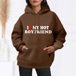 Lettera stampata I Love My Hot Boyfriend/fidanzata felpe con cappuccio Y2k Grunge donna Pullover donna felpa autunno inverno Streetwear