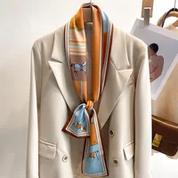 55 Color New Women Silk Printed Design Scarf Shawl Fashion Luxury Long Narrow Small Silk Scarves Ladies Headband Headscarve