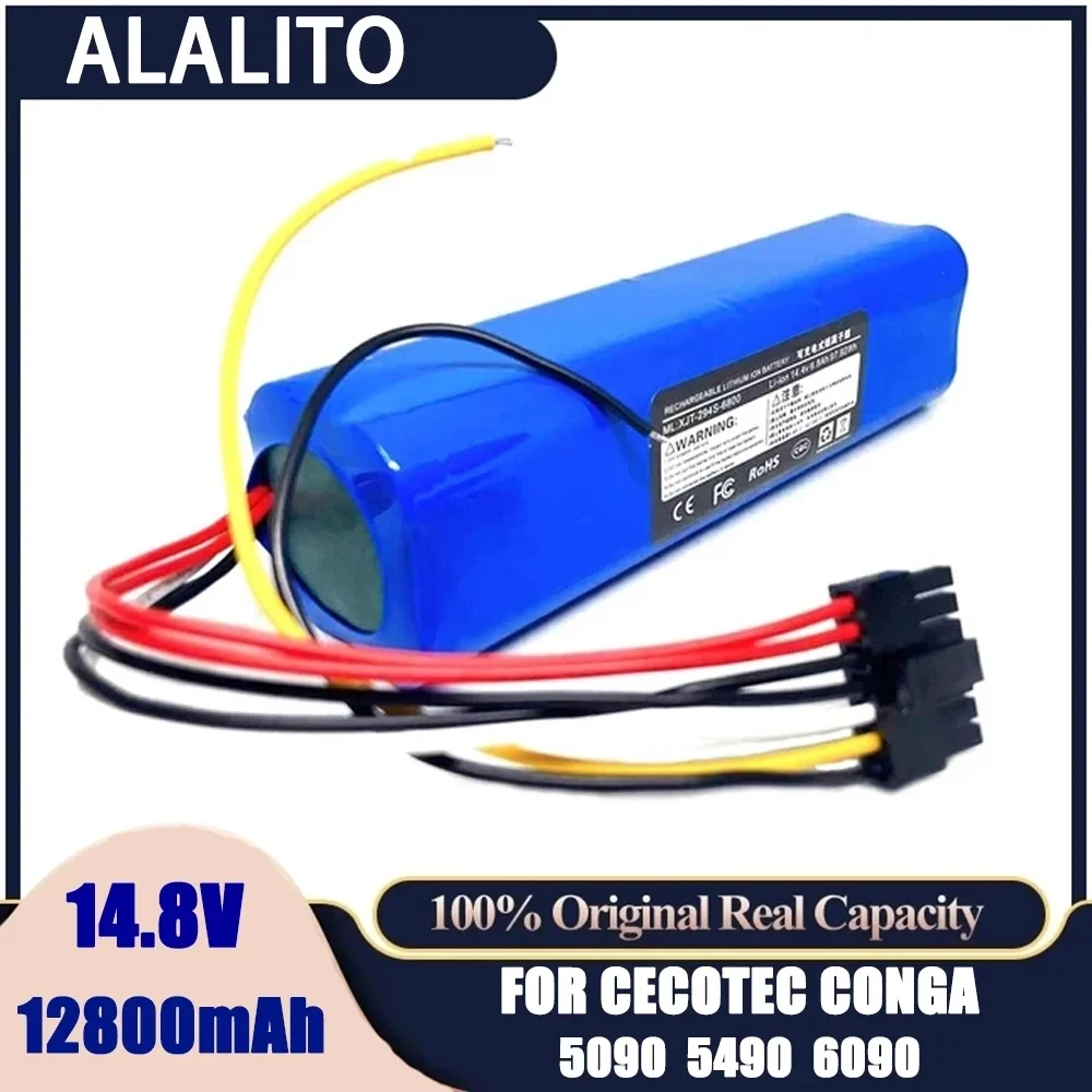 New 2024 14.8V 12800mAh INR18650 MH1-4S2P-300S Robot Battery for Cecotec Conga 5090 5490 6090 Robotic Vacuum Cleaner