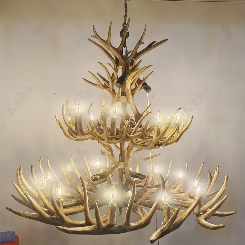 Vintage Industrial Antler Chandelier Brown Resin Kitchen Bar Light Loft Traditional Ceiling Lamp Home Decor Lighting Fixture