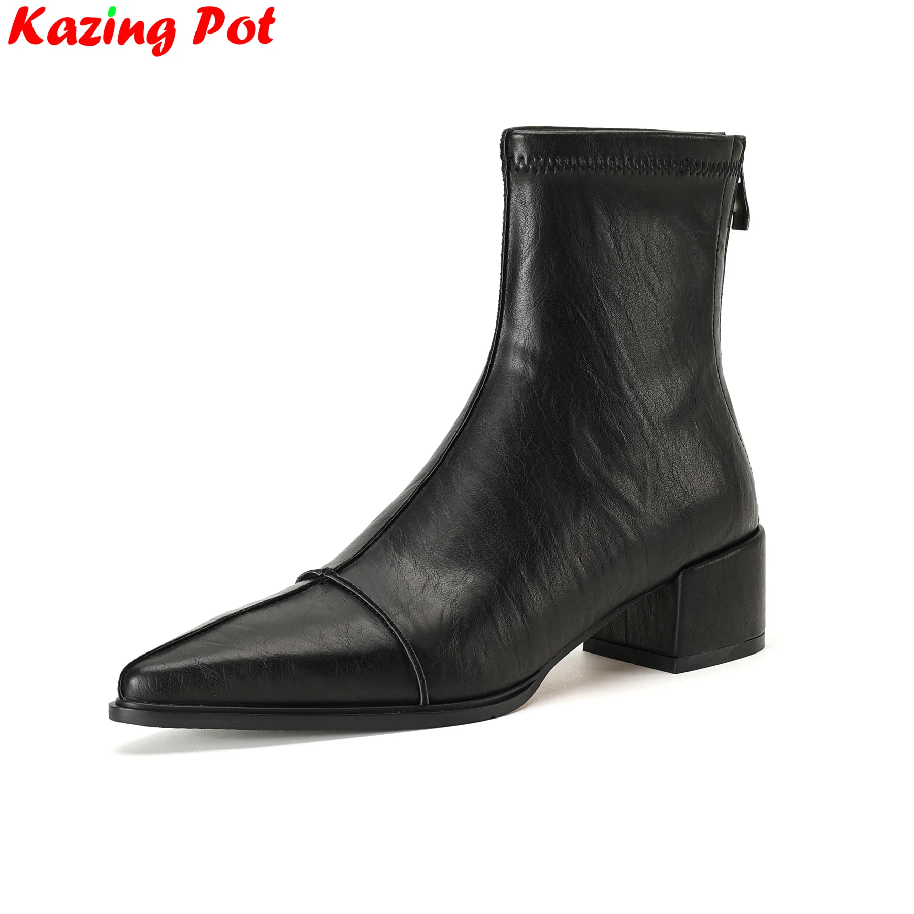 Krazing Pot Big Size Microfiber High Heels Modern Stretch Boots Winter Warm Shoes Office Lady Dress Vintage Women Ankle Boots