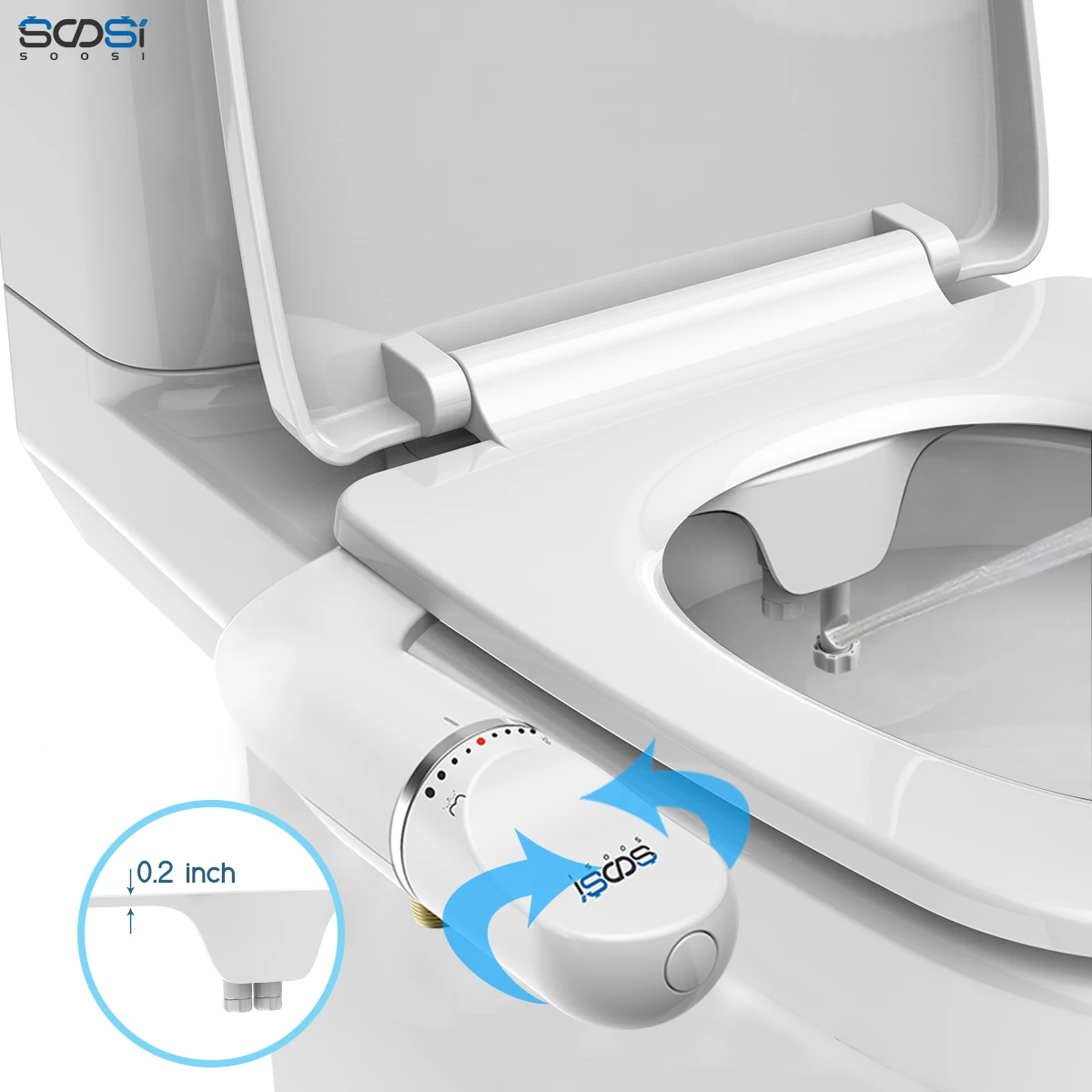 Soosi Ultra-Slim Simple Twist-knob Bidet Attachment For Toilet Double Nozzle Female Special Adjust Water Pressure Ass Clean