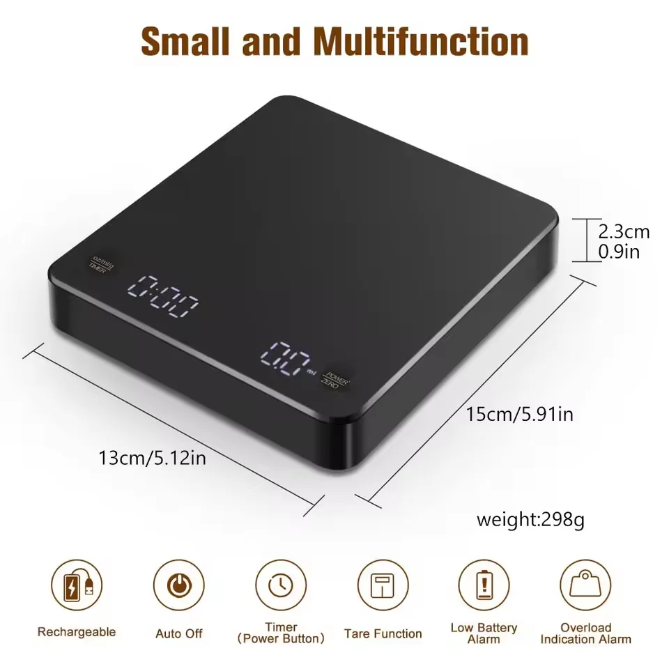 Latest Digital Coffee Scale with Timer Screen Espresso USB 3kg MaxWeighing 0.1g High Precision Measures in Oz/ml/g Kitchen Scale