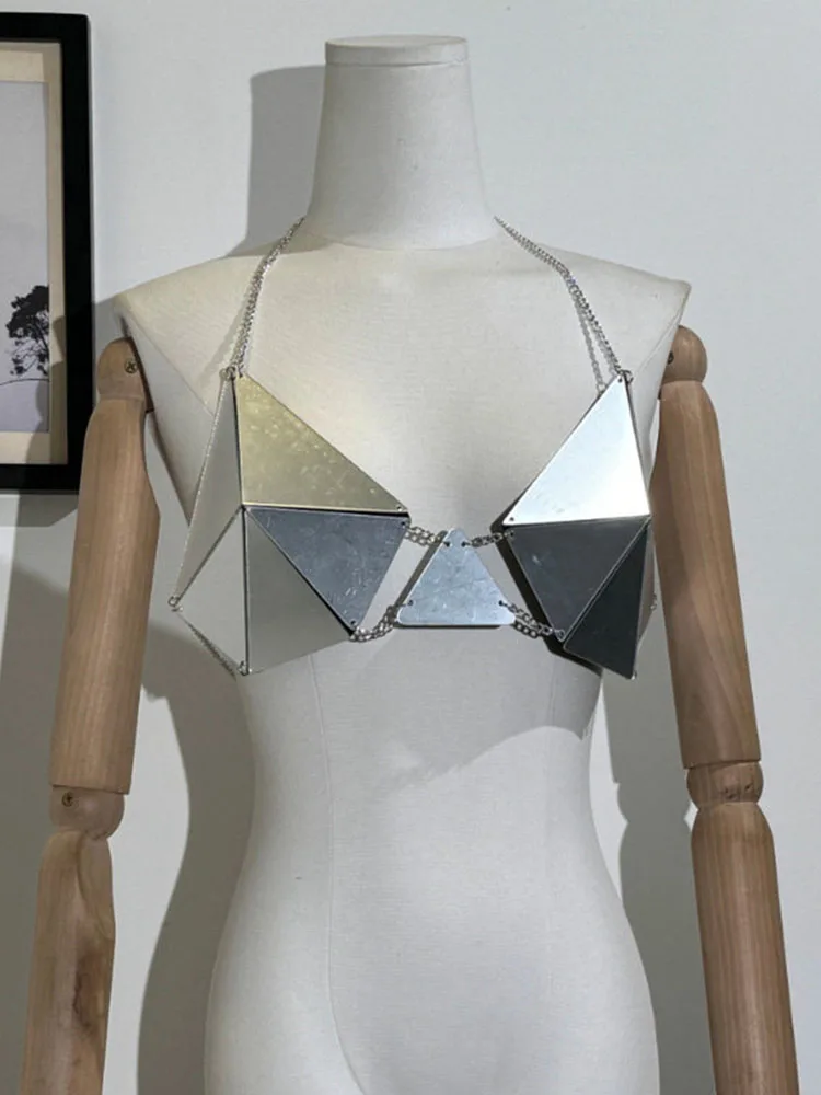 

Heavy Industry Diamond Grid Patchwork Metal Chain Hollow Suspender Accessories Spicy Girl Bra Chest Accessories Punk Rock Bra