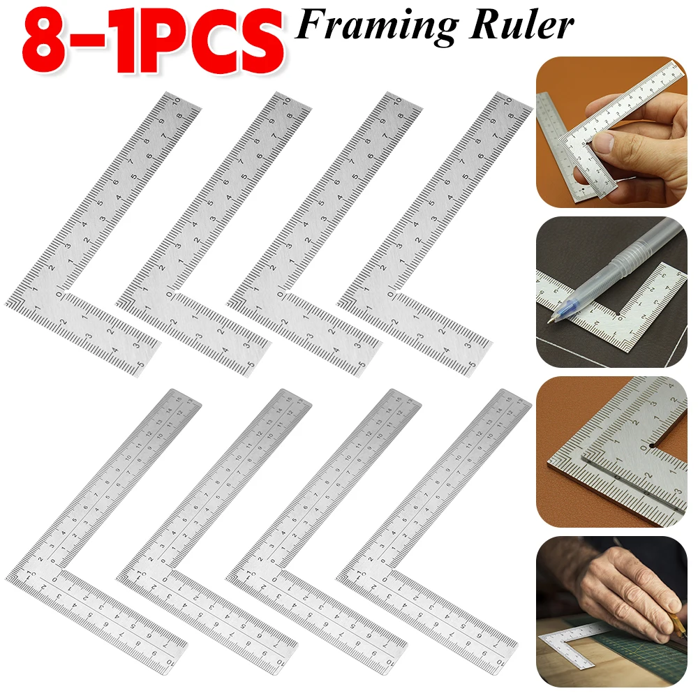 8-1PCS Stainless steel Framing Ruler Right Angle 90° Square Ruler Measuring Tool Thickened Handle For Building Framing Gauges