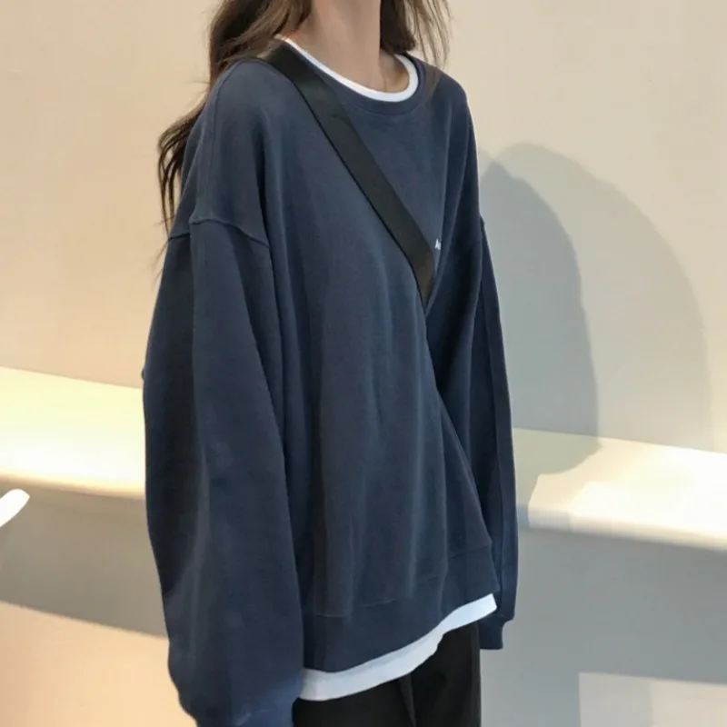 O-hals Hoodies Voor Vrouwen Geen Hoed Koreaanse Stijl Eenvoudige Lente Herfst Lange Mouw College Meisjes Ins Chic Brief Casual Cool Ulzzang