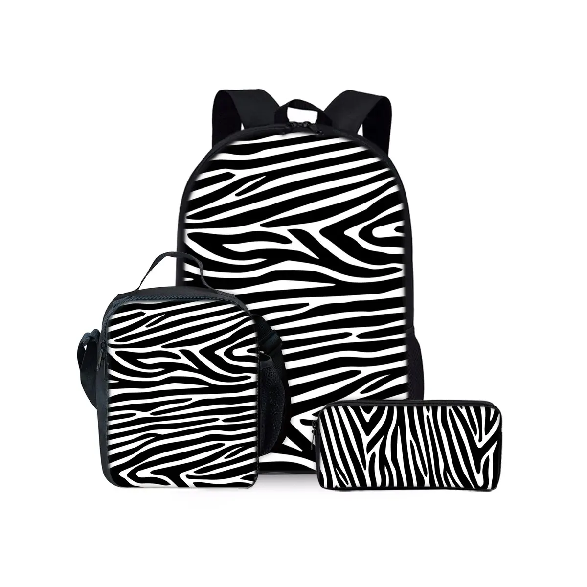 Animal Texture Print Three Piece Backpacks Set for Boy and Girls Best Gifts 2D Flat Cartoon School Bag for Children