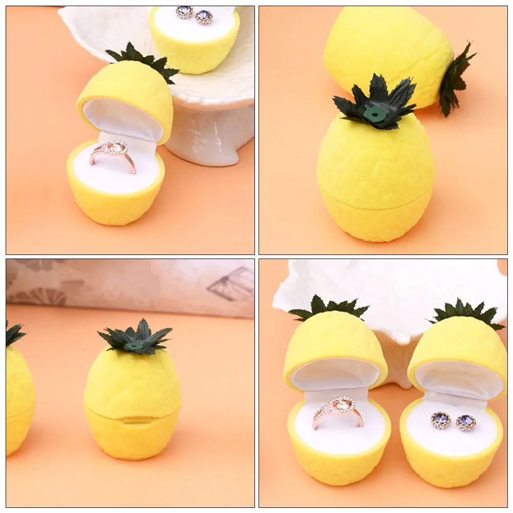2Pcs Pineapple Jewelry Box Organizer Flannel Hinged Trinket Case Ring Earrings Holder Compact Cute Jewelry Display