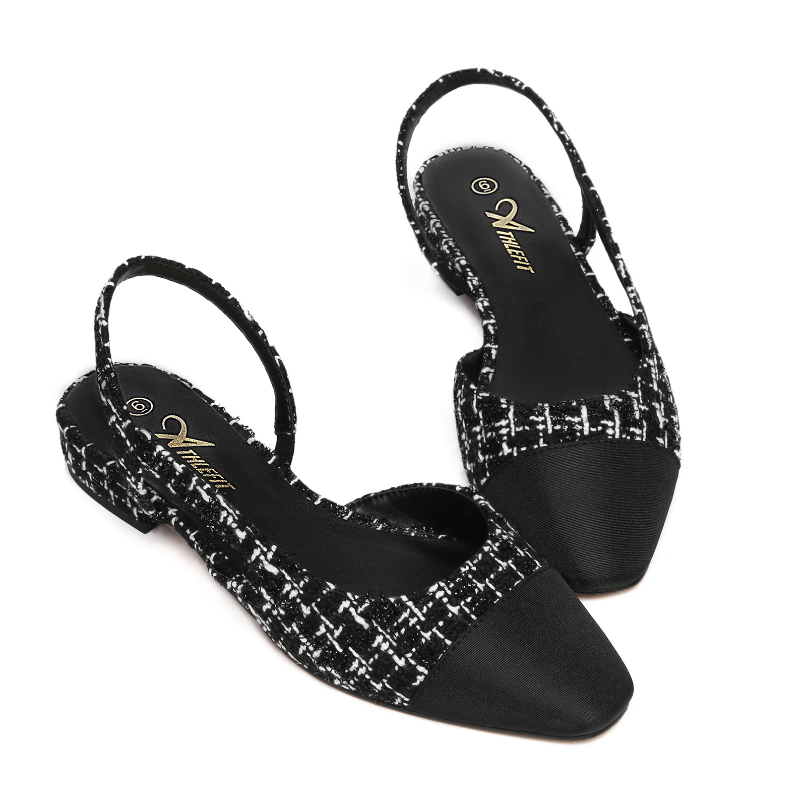 حذاء مسطح من Slingback للنساء بمقدمة مدببة مربعة الشكل، حذاء زفاف مسطح بلونين للنساء