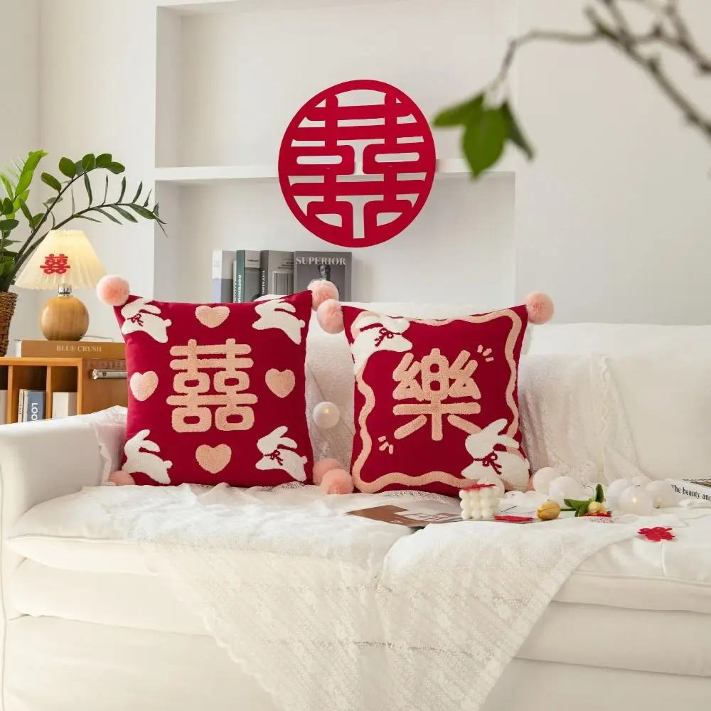 

Chinese Style Wedding Pillow Cover 45x45cm Cotton Cushion Cover Rectangular Nordic Style Pillow Shell New Year's Day