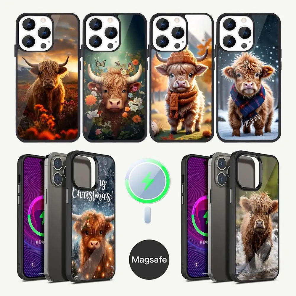 

Милый чехол для телефона Highland Cow для iPhone 17,16,15,14,13,12,11, Plus, Pro, Max Mini Magsafe с магнитной беспроводной зарядкой