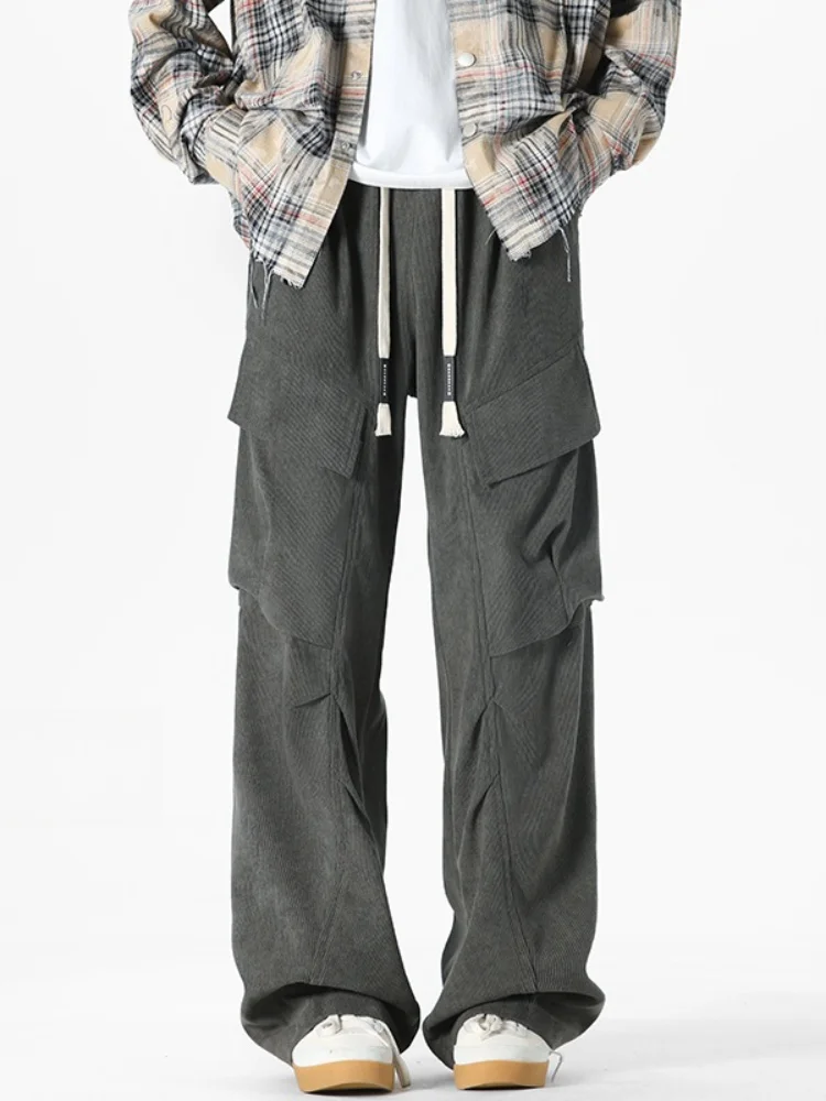 

Мужские рабочие брюки на весну-осень, свободные, прямого кроя, с текстурой, длинные, повседневные, модные, брендовые