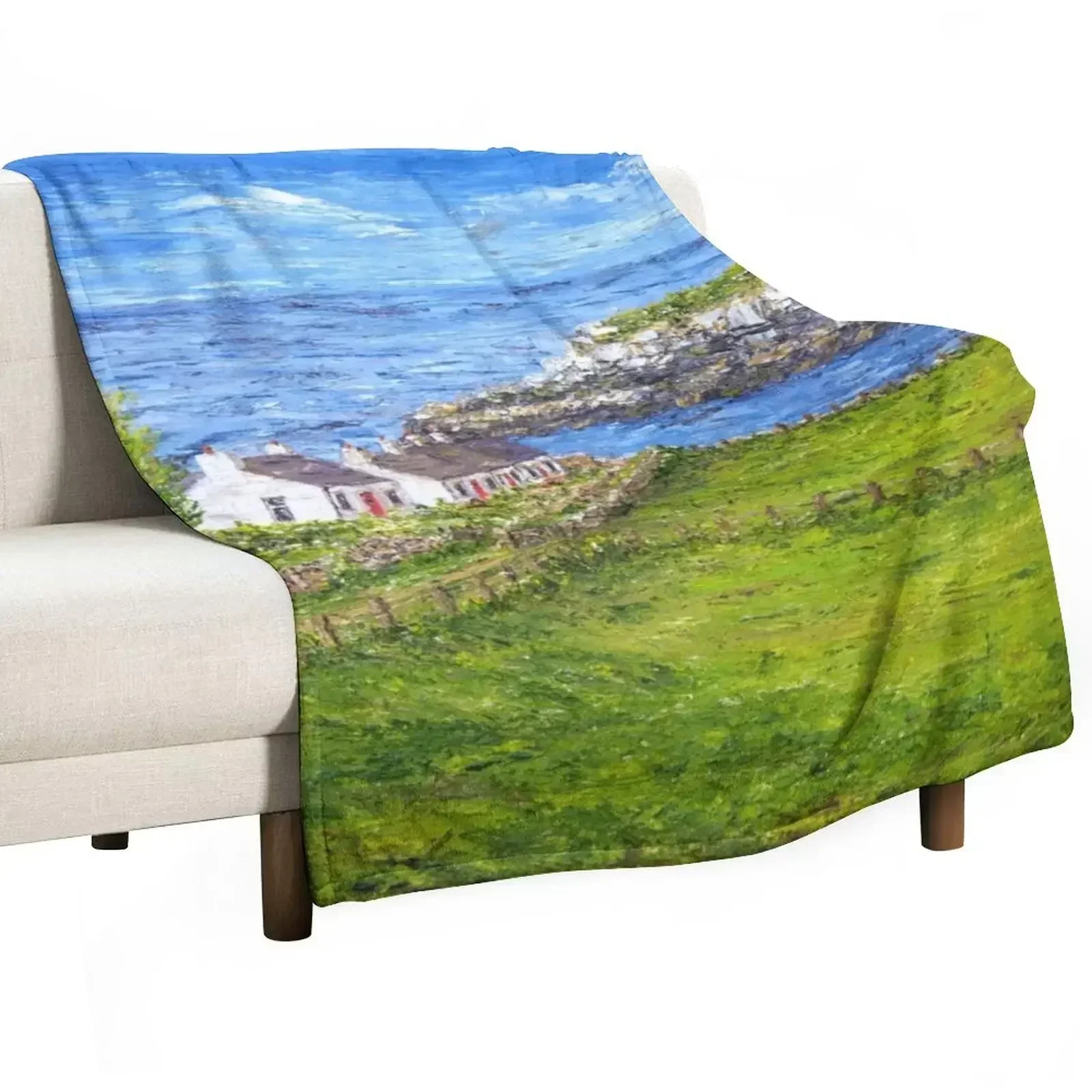 Cottages at Moelfre on Anglesey Throw Blanket Sofa Quilt Decorative Beds Blankets