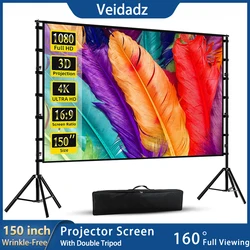 VEIDADZ Projector Screen With Stand White Wrinkle-Free 160° Viewing Angle 60-150 inch Double Sided Screen Home Theater Outdoor