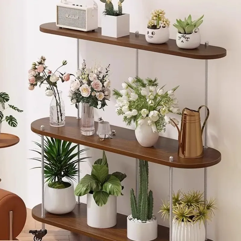 Solid Wood & Iron Movable Plant Stand, Floor-Standing Flower Pot Holder, Heavy Duty Rolling Rack for Indoor Outdoor Home Garden