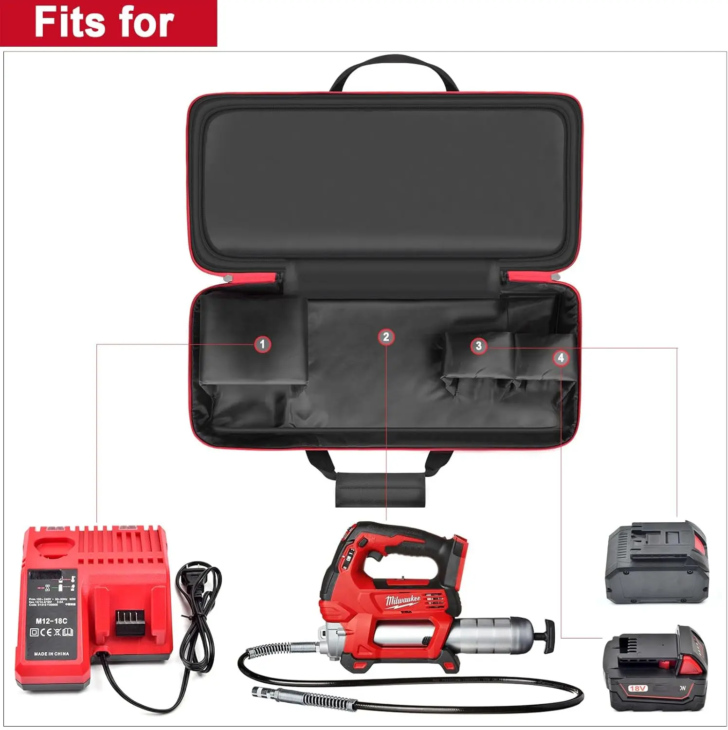 (CASE ONLY)Case Compatible with Milwaukee 2646-20 M18 / 2646-21ct M18 Grease Gun, Bare Tool Portable Carrying Storage Organizer