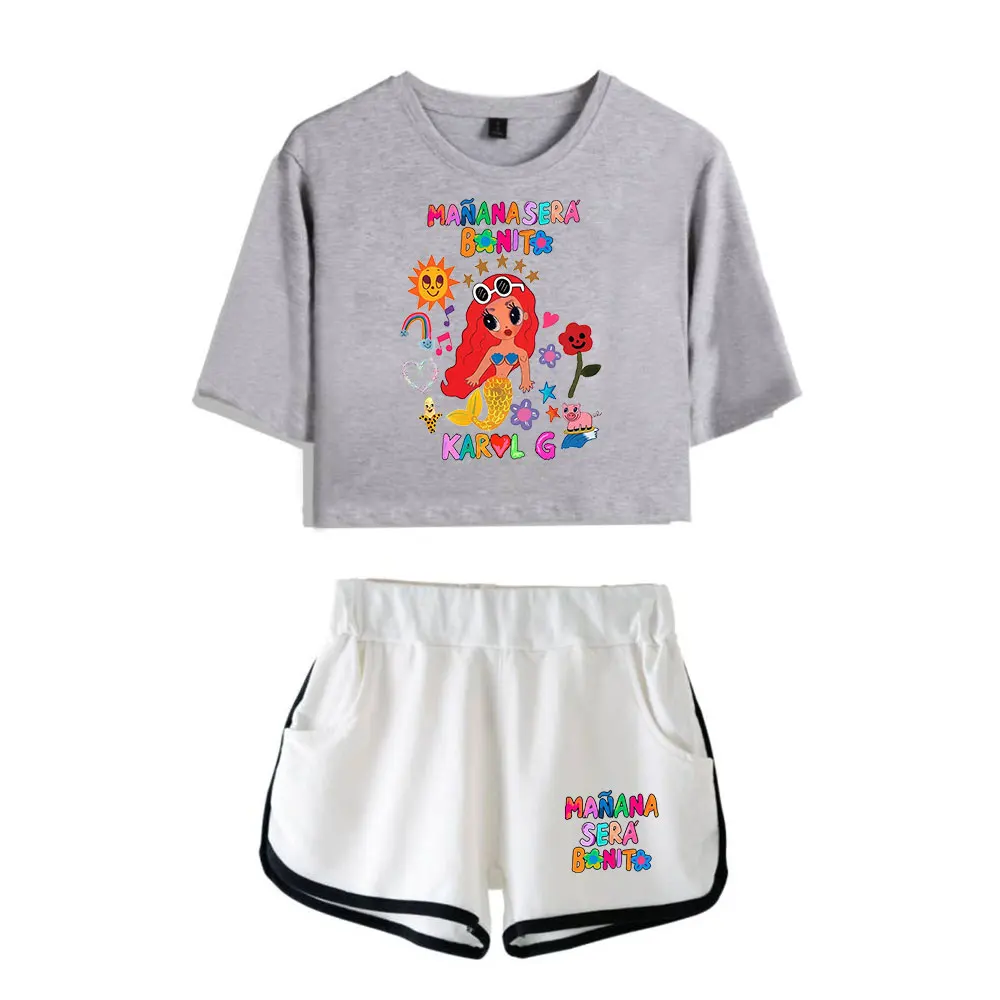 Karol G Manana Sera Bonito Vintage Logo Merch Tops Vrouwen Tweedelige Set Shorts + T-Shirt Streetwear Meisje Pak