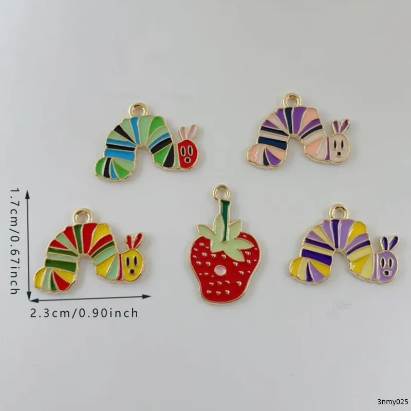 10pcs Funny Caterpillar Strawberry Alloy Pendant Personalized Cartoon Bug Shaped DIY Accessories image 6